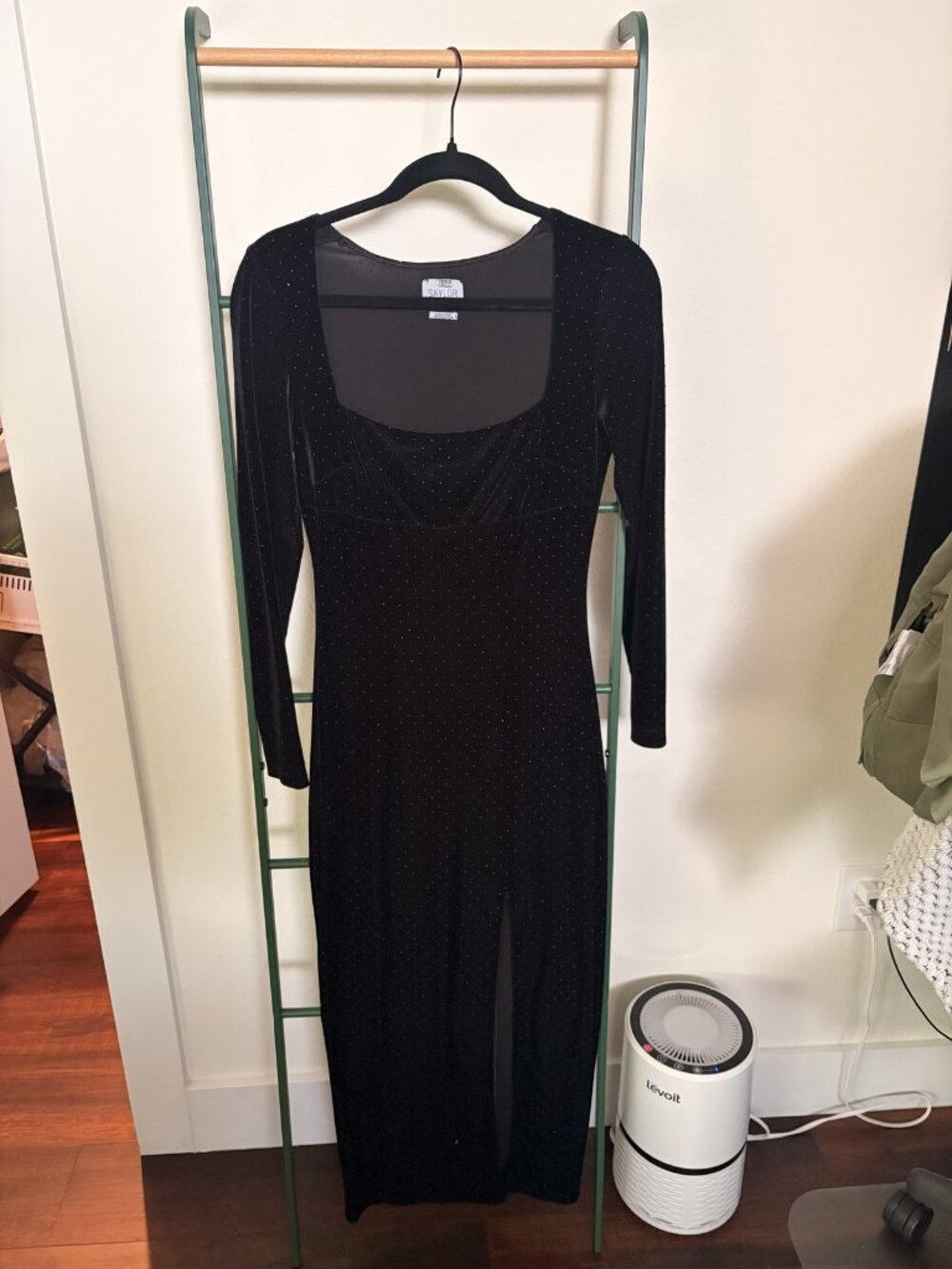 Saylor Black Rhinestone Mesh Midi Dress S